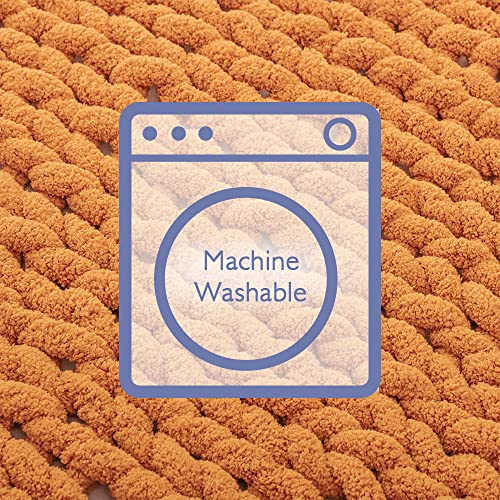 Bigacogo Chunky Knit Blanket Throw 51"X63", 100% Hand Knitted Chenille Throw Blanket, Big Soft Thick Yarn Cable Knit Blanket, Large Rope Knot Crochet Throw Blankets For Couch Bed Sofa (Burnt Orange) #TOP6