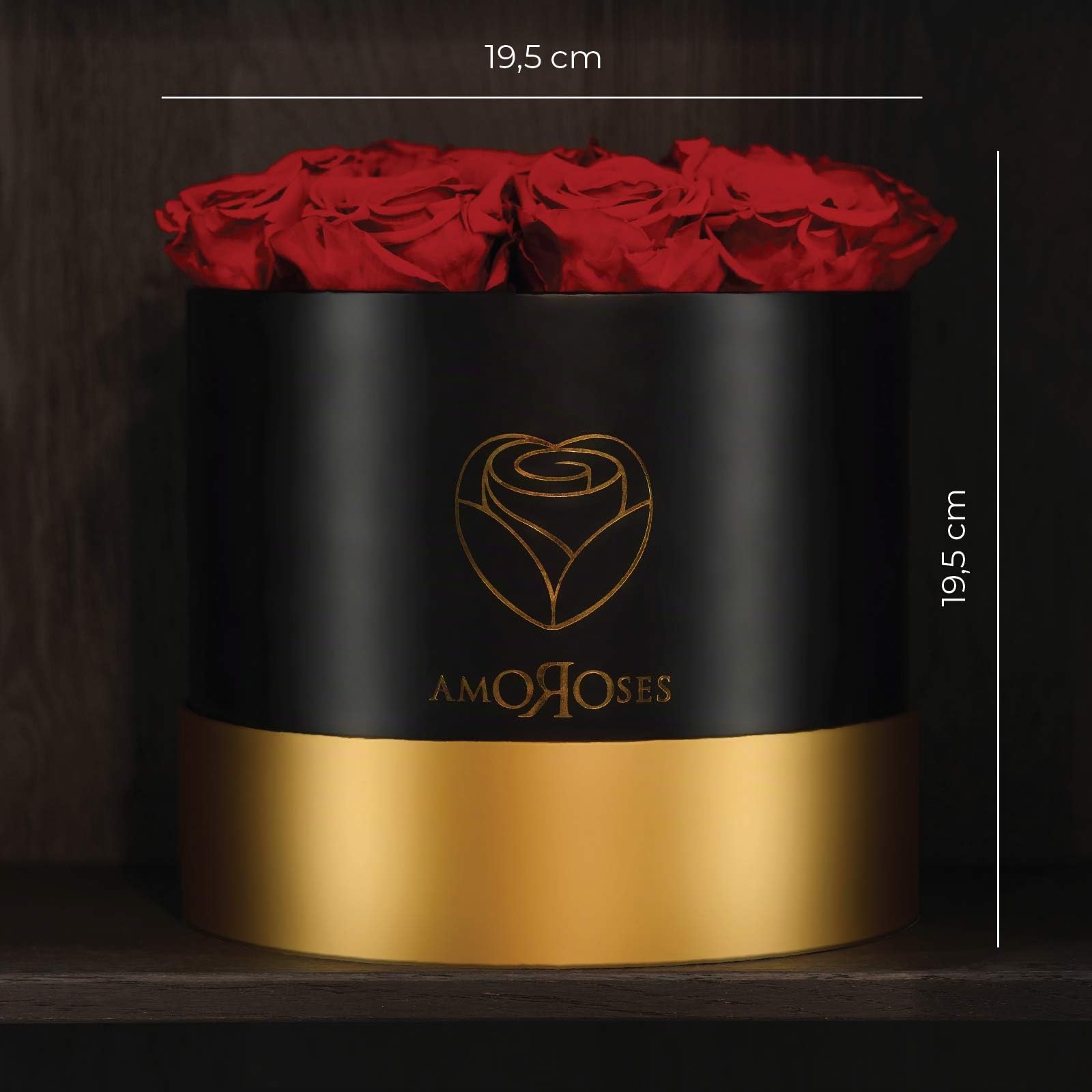 Amoroses 12 Rose Stabilizzate Vere durano Anni - Idea Regalo per Lei Originale Elegante Bouquet per San Valentino e Altre Occasioni Speciali (Scatola Nera con Rose Rosse)
