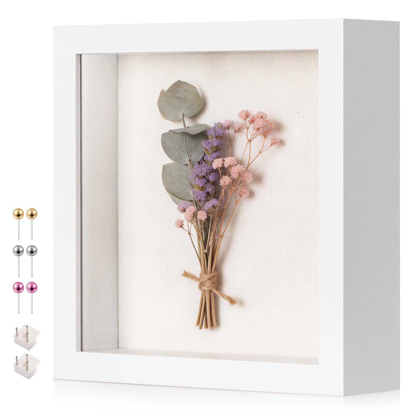 MGLIFEUL 6x6 Inch Small Shadow Box Frame with Real Glass & Soft Linen Back