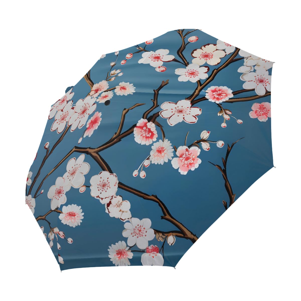 Ombrello pieghevole da viaggio con fiori di ciliegio giapponese retrò ombrello compatto antivento impermeabile con protezione UV rivestimento nero leggero 8 stecche portatile per pioggia sole