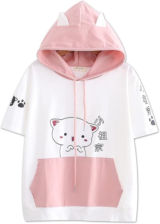 Felpa Con Cappuccio Giapponese Per Bambina | Stampa Gatto Kawaii E Alfabeto | Maniche Lunghe, Misto Cotone - Foto 4