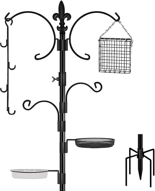 FEED GARDEN Multi Bird Feeding Station Kit Wild Bird Feeder Pole, 93 Inch Premium Feeder Hanging Kit with Bird Bath, Mesh ...