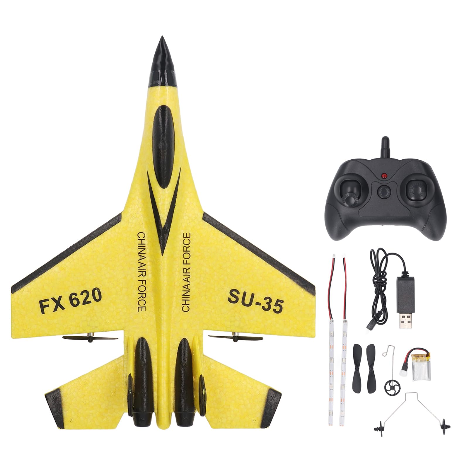 Aliante RC, Costruzione in Schiuma Aereo Telecomandato Leggero Resistente Agli Urti con Giroscopio a 3 Assi e Doppia Potenza del Motore, per Giocattolo da Esterno per Bambini (YELLOW)