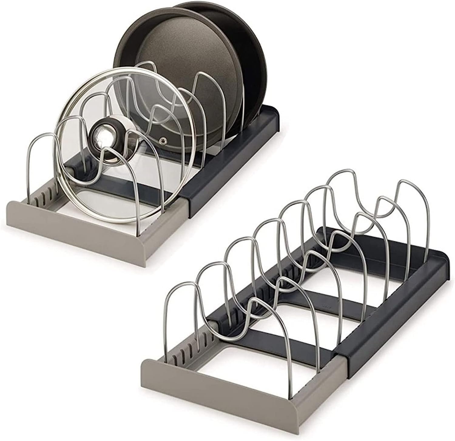 Expandable Dish Rack for Kitchen - Steel Pan Pots Lid Holder with 7 Adjustable Compartment Pot Racks Pot Holder Stainless Steel Adjustable Dividers