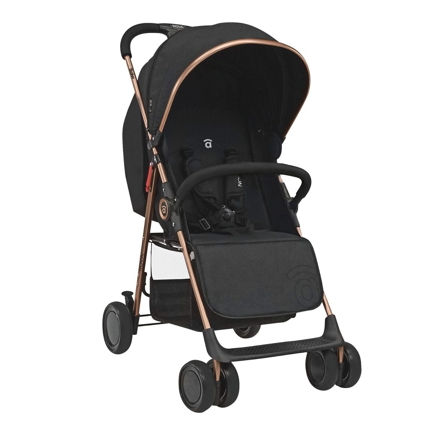 Silla de Paseo Ligera y Compacta para Bebé desde Nacimiento, Carrito Bebé Ultraligero 5,​5 kg con Respaldo Reclinable, Capota Extensible, Arnés 5 Puntos y Suspensión – Asalvo NOVA Dorado