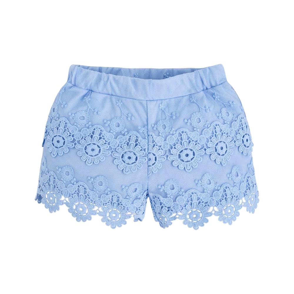 Shorts in Pizzo Sangallo Bambina e Ragazza, Pantaloncini Eleganti Estivi con Vita Elasticizzata, Ricami Floreali e Bordo Smerlato, Look Romantico e Raffinato 3270