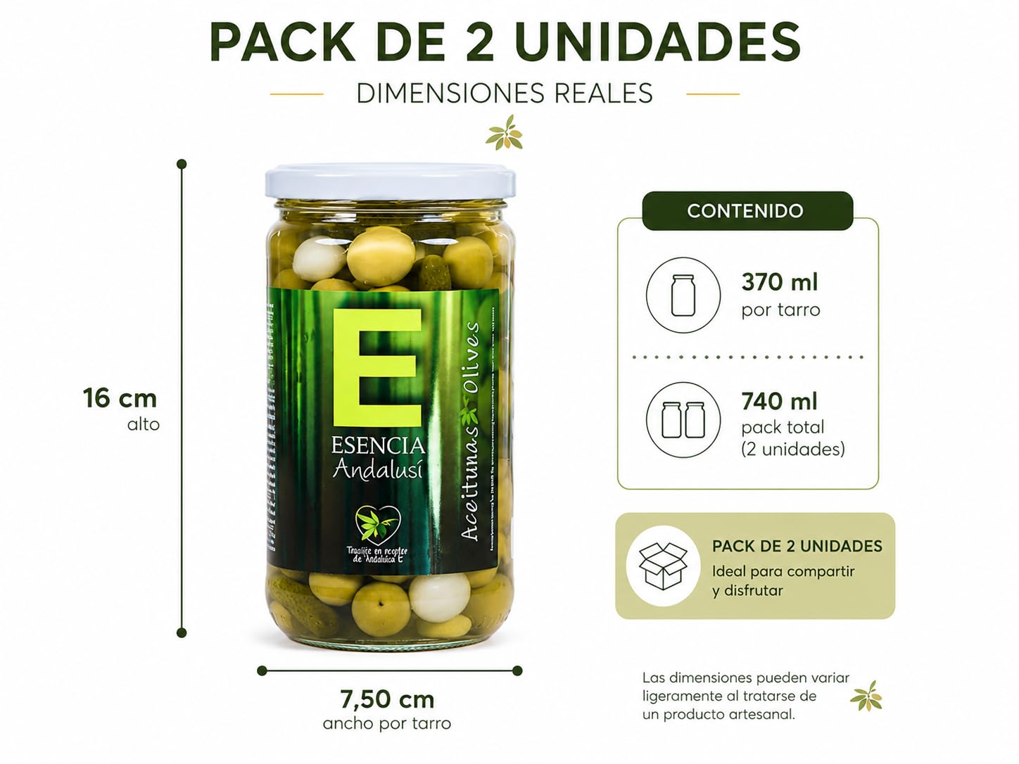 Encurtidos Cocktail de Aceitunas Pepinillos y Cebollitas Sabor Anchoa de Jaén Tarro 700g