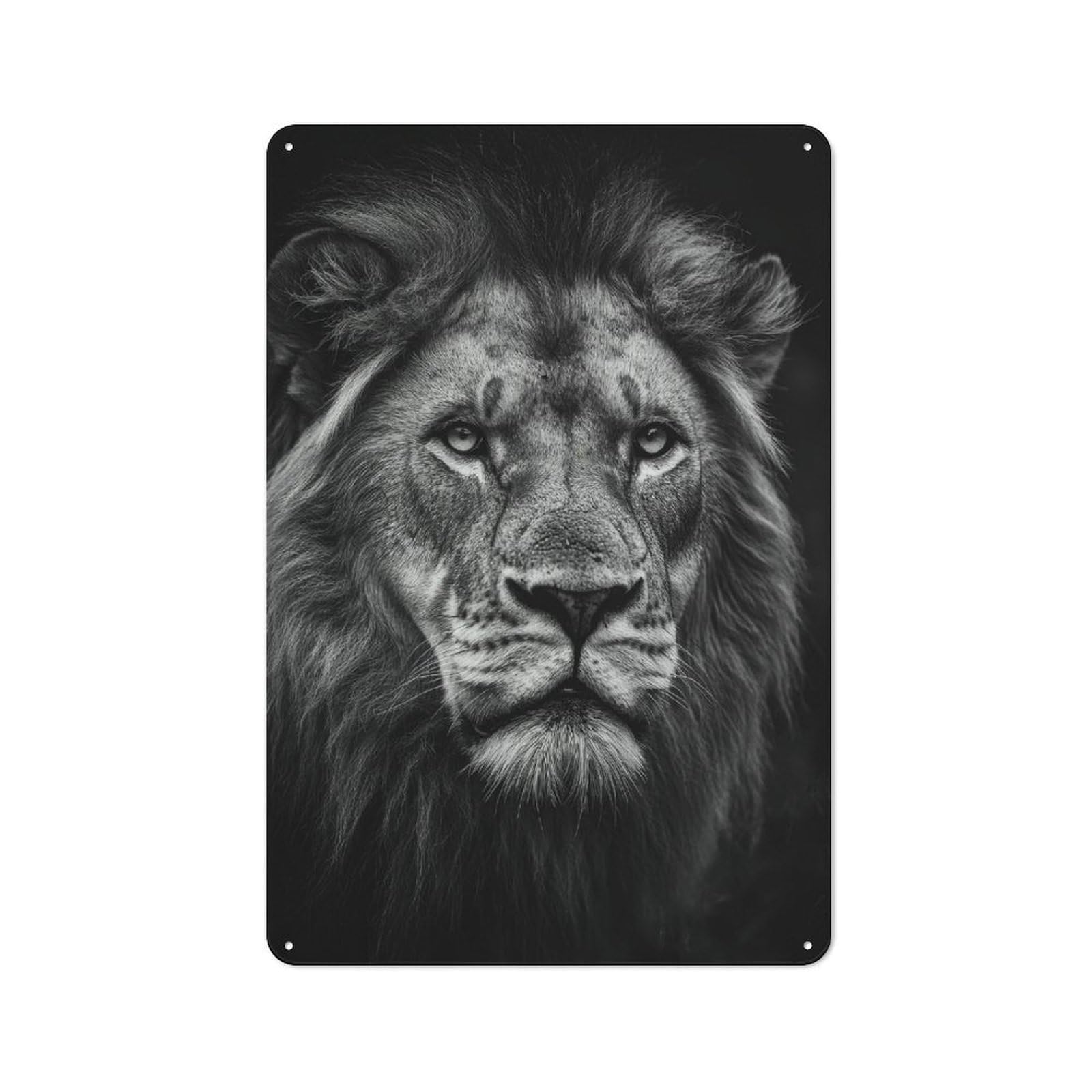 Junmoney Style-21 Garage Style Metal Wall Sign 30X20cm Featuring Black And White Lion Portrait Phtoto, Garage Wall Decor For Garage, Hobby Room, Office Or Man Cave
