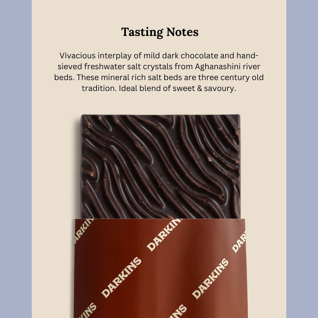 Darkins Dark Chocolate | 56% Artisanal Dark Chocolate Sanikatta Salt | Vegan | Gluten-Free | Hand Crafted Chocolate | Unrefined Cane Sugar | Natural Chocolate | 50 GM Each Pack of 2 2