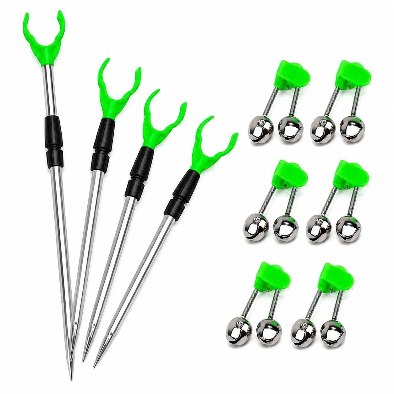 Fishing Rod Holder Set, 4pcs Adjustable Extending Rod Rest with 6 Bells