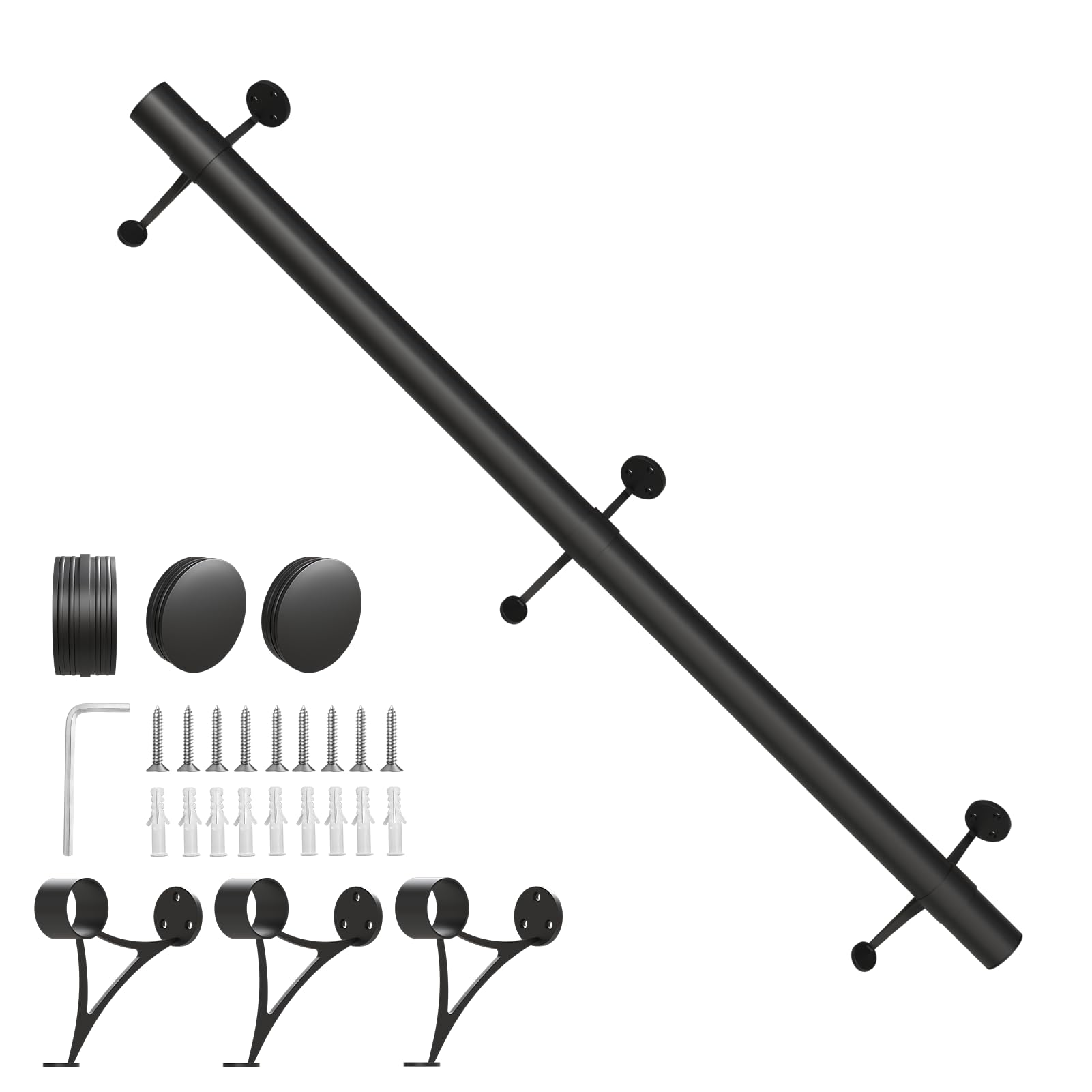 Bar Foot Rail Kit 4ft / 6ft / 8ft - Stainless Steel Complete Floor Standing Bar Foot Rest - Matte Black Foot Rail System with Tubing, Wall Brackets, End Caps & Internal Connector