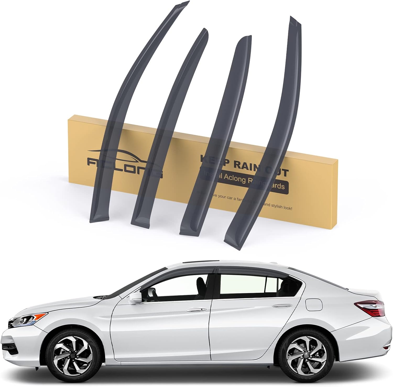 ACLONG Smoke Rain Guards Fit for Honda Accord 2013-2017 Tape-On Side Shatterproof Window Visor, Window Deflectors, 4-Piece Set Fit for Honda Accord 2013-2017 Tape On