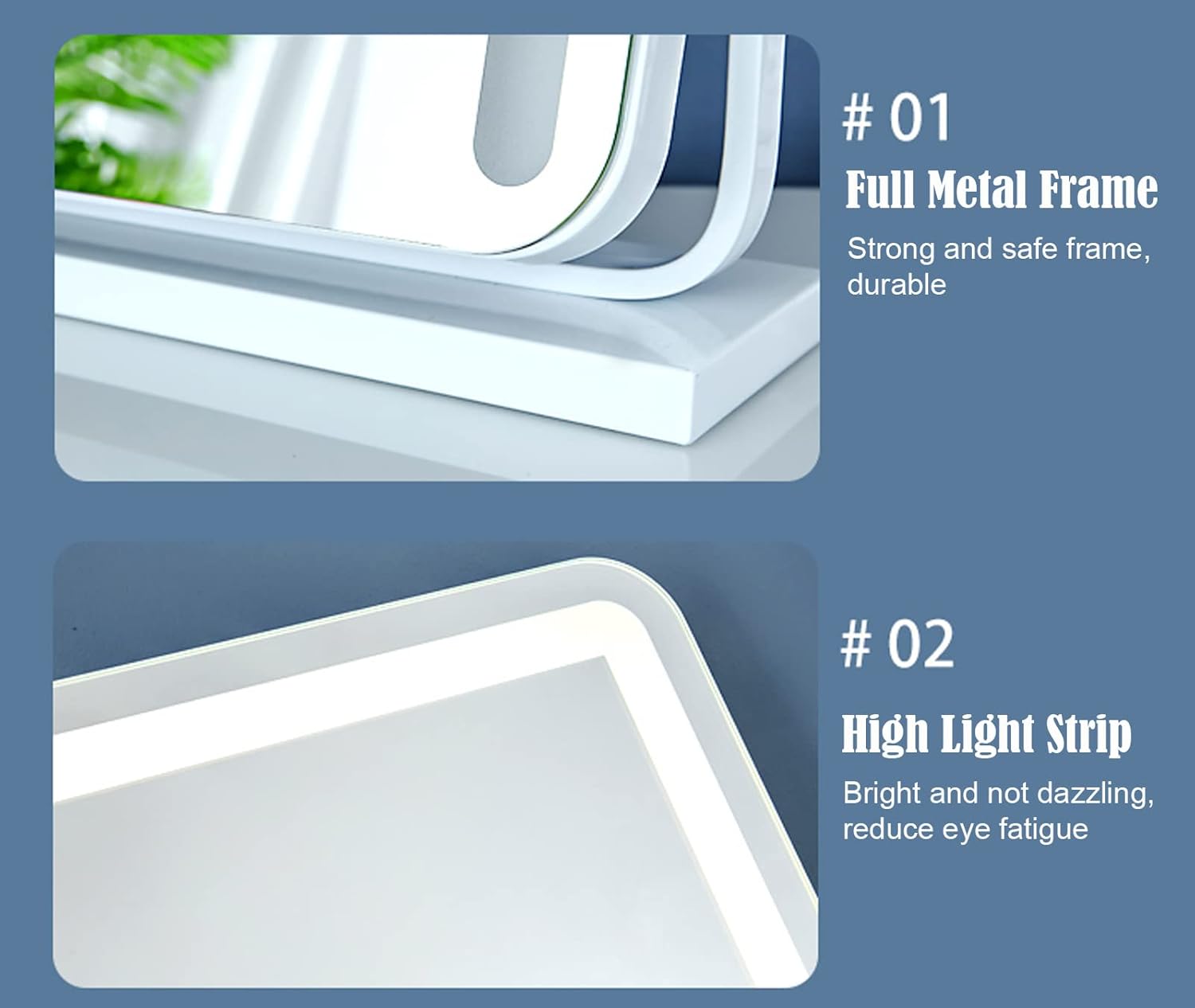 Vanity Mirror with Light, Vanity Makeup Mirror with Dimmiable 3 Lighting Modes LED Strip, Wall-Mounted and Tabletop Mirror, Dressing Room, Powder Room  Bedroom Lighting, 19.7 L x 16.5 H