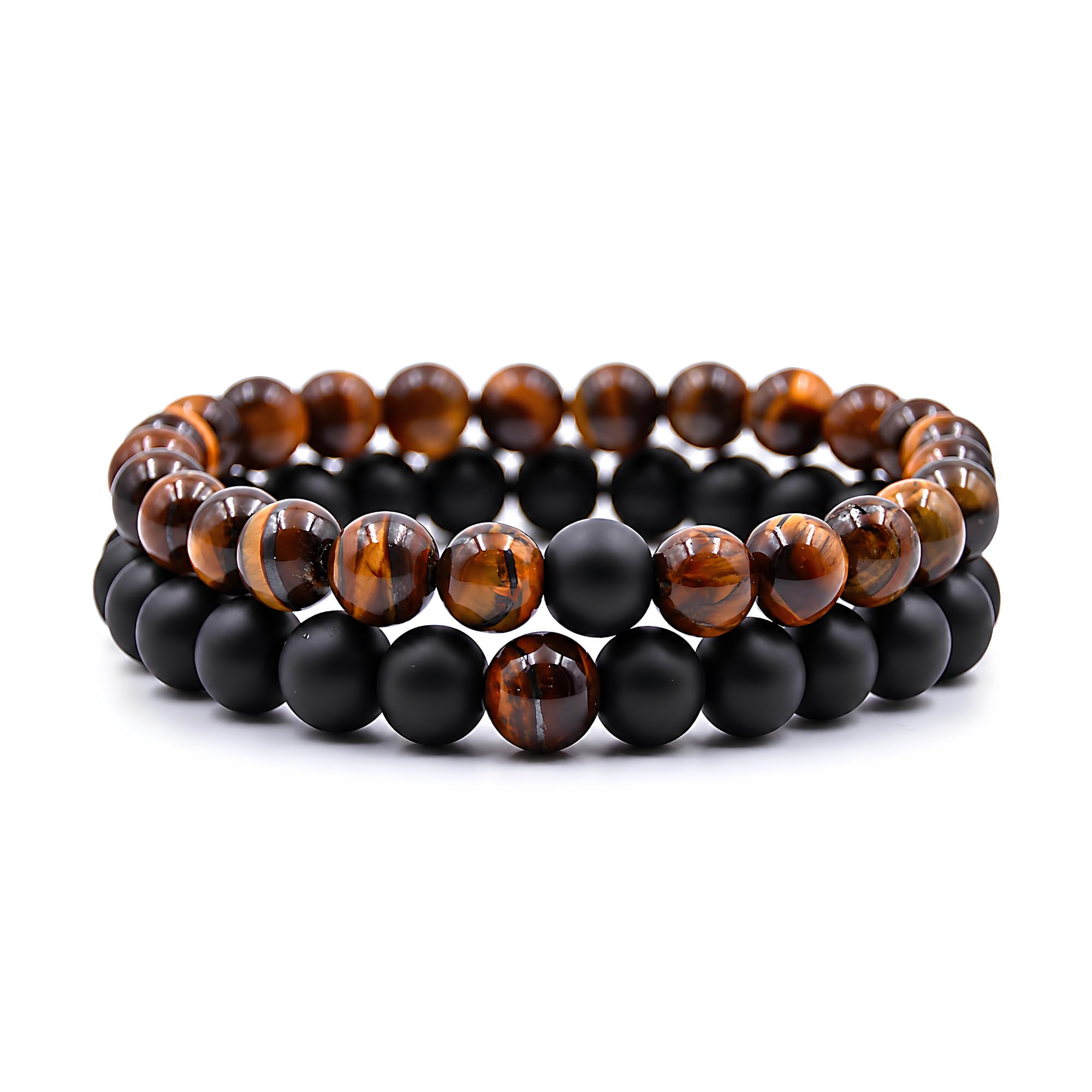 DAC Bracciale Uomo 2 pezzi Con Pietre Naturali Braccialetto Scatola Regalo Fidanzato Donna Chakra con Vere Pietre Naturali Tibetano Yoga Gioielli