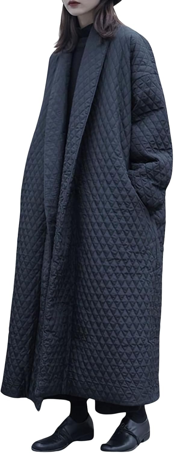 chouyatou Women's Winter Warm Trench Coat Down Cotton Puffer Jacket Padded Quilted Down Long Overcoat