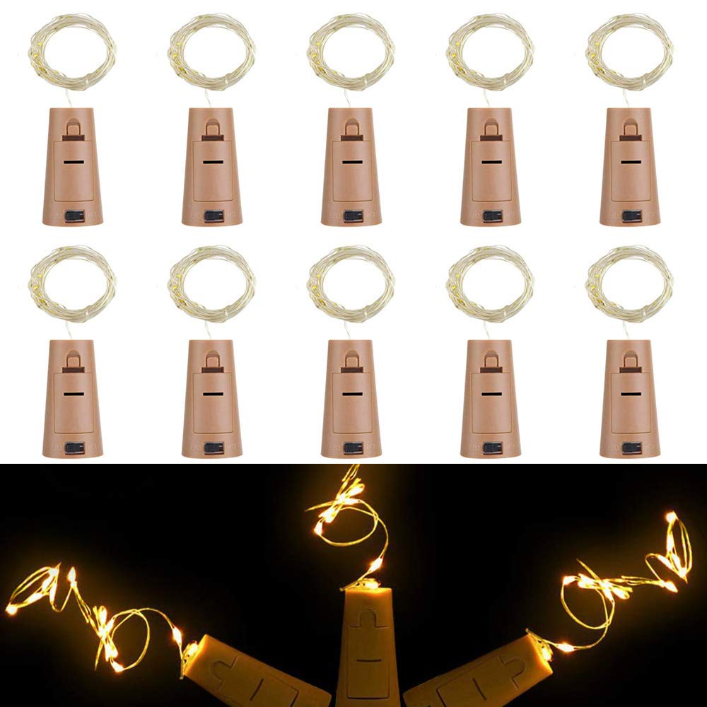 Wine Bottle Lights with Cork,RcStarry 7Ft/2M 20 LEDs Cork Lights for Bottle 10 Pack,Silver Wire Bottle Lights for DIY, Party, Decor, Christmas, Halloween,Wedding(Yellow)