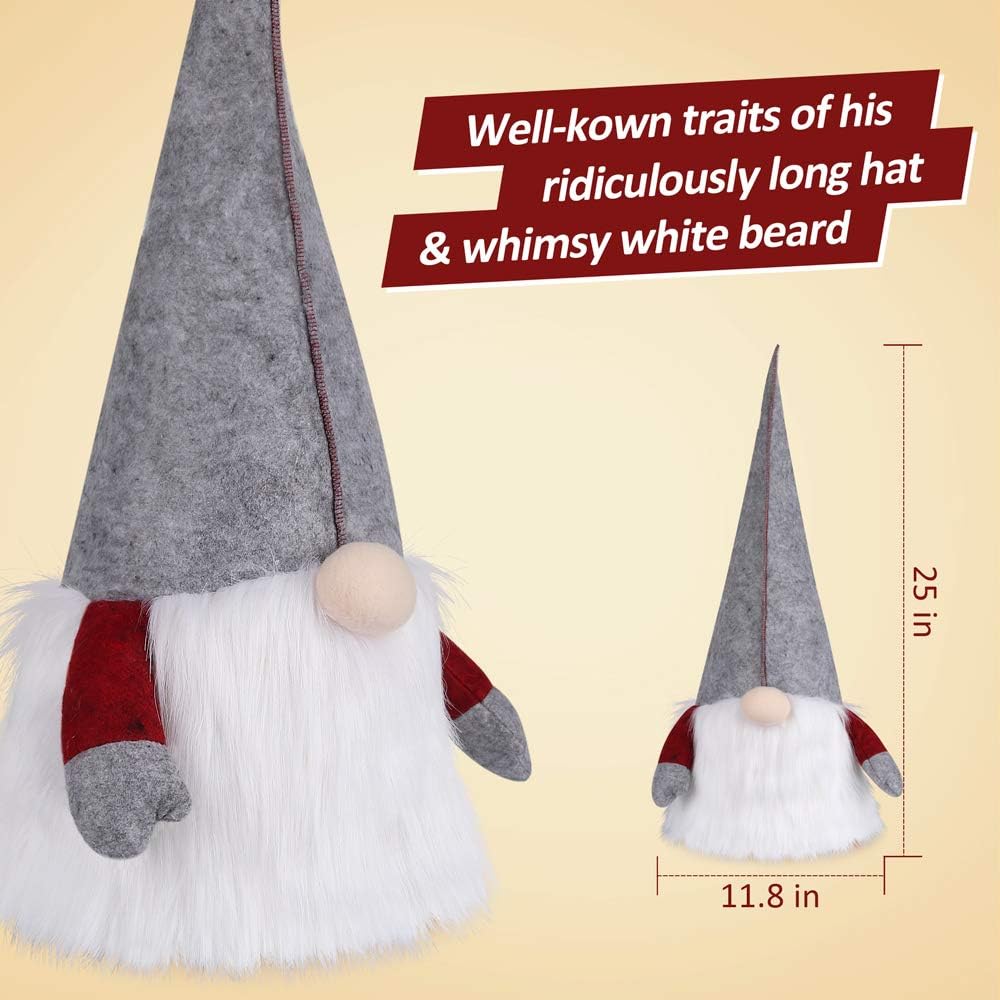 D-FantiX Gray Hat Gnome Christmas Tree Topper & Mr and Mrs Gnome Christmas Curtain Tieback Buckle Set of 2
