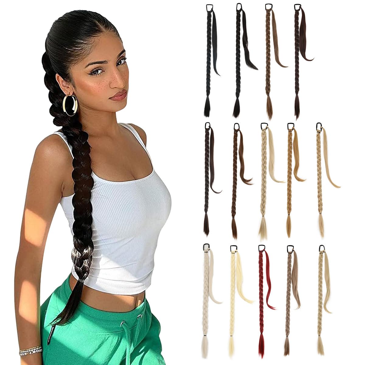 Prinfantasy 33" Long Braid Ponytail Hair Extension, Wrap Around Hair Piece With Scrunchie, Braiding Hairpiece - Image 4