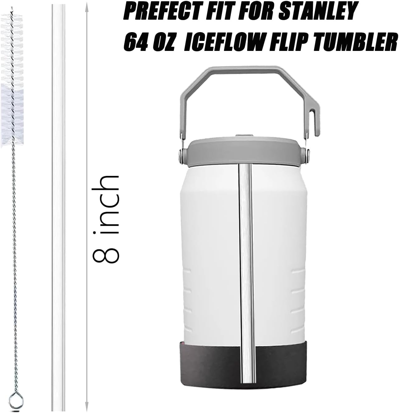 8PCS Reusable Straws for Stanley 64 oz IceFlow Tumbler | Stanley Cup Accessories with 2 Extra Long Straw Cleaner Brushes | PE Plastic Replacement Straws (64oz) - Image 3