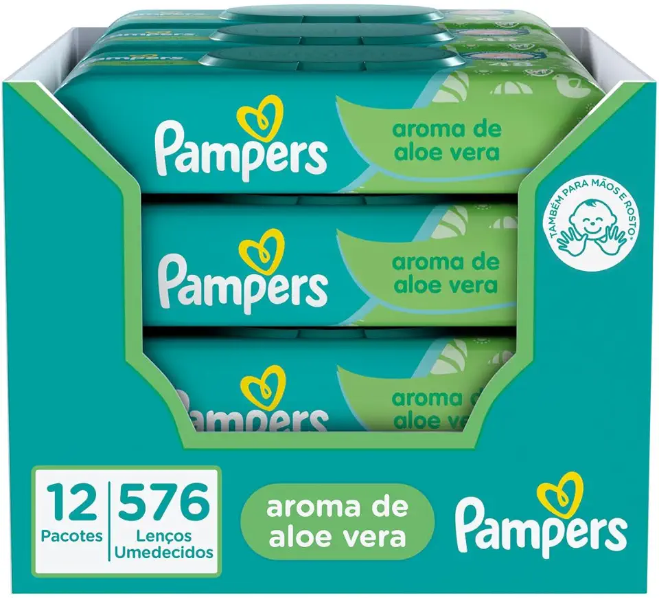 Lenços Umedecidos Pampers Aroma de Aloe Vera, 576 Unidades
