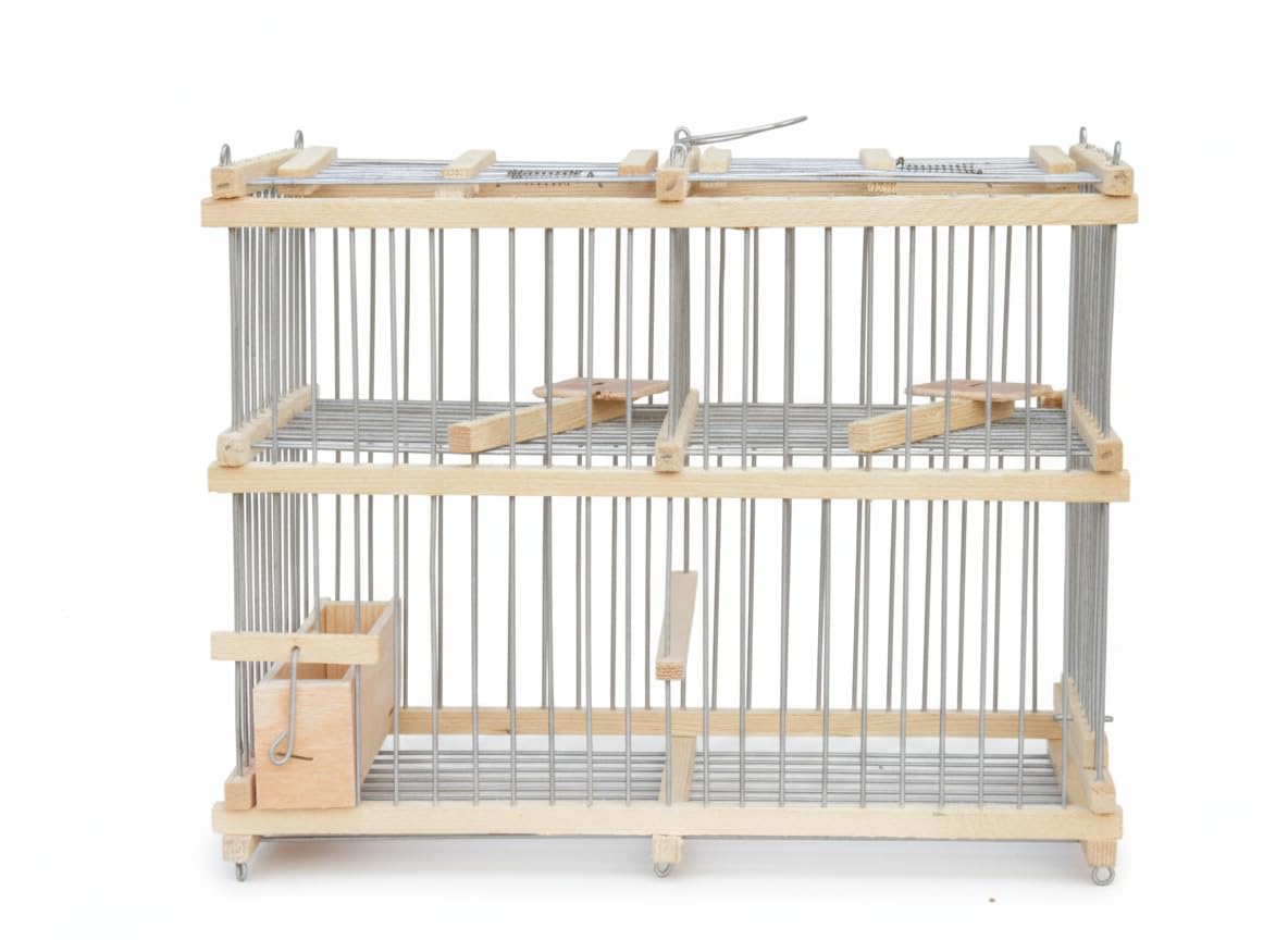 Handmade Bird Transport Cage with Wooden Feeder & Dual Safe Recovery Chambers