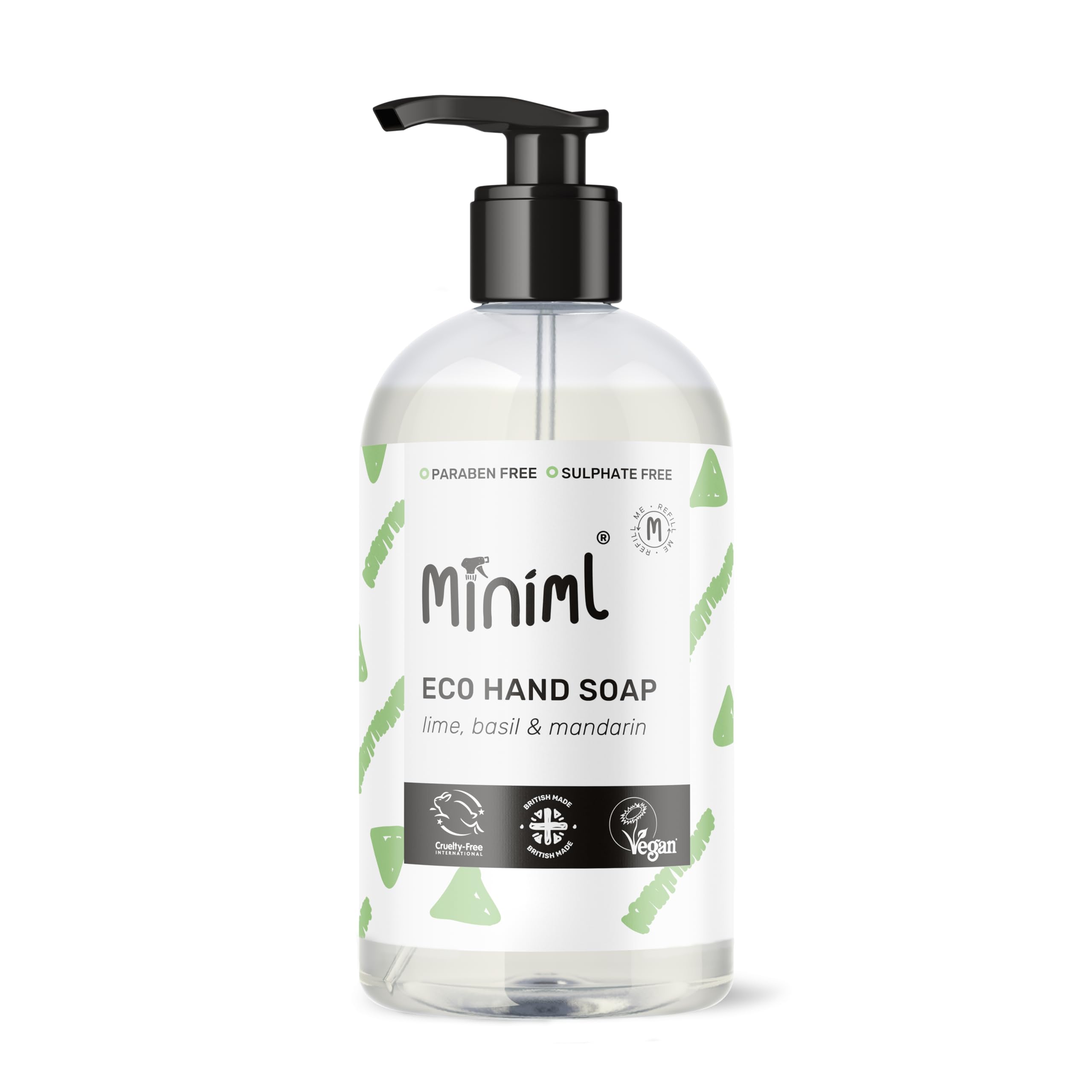 MinimlHand Soap Wash Liquid 500ml - Lime, Basil & Mandarin Infused Eco Friendly Hand Washing Liquid Gel for Soft and Sensitive Skin Care - 100% Vegan & Cruelty Free