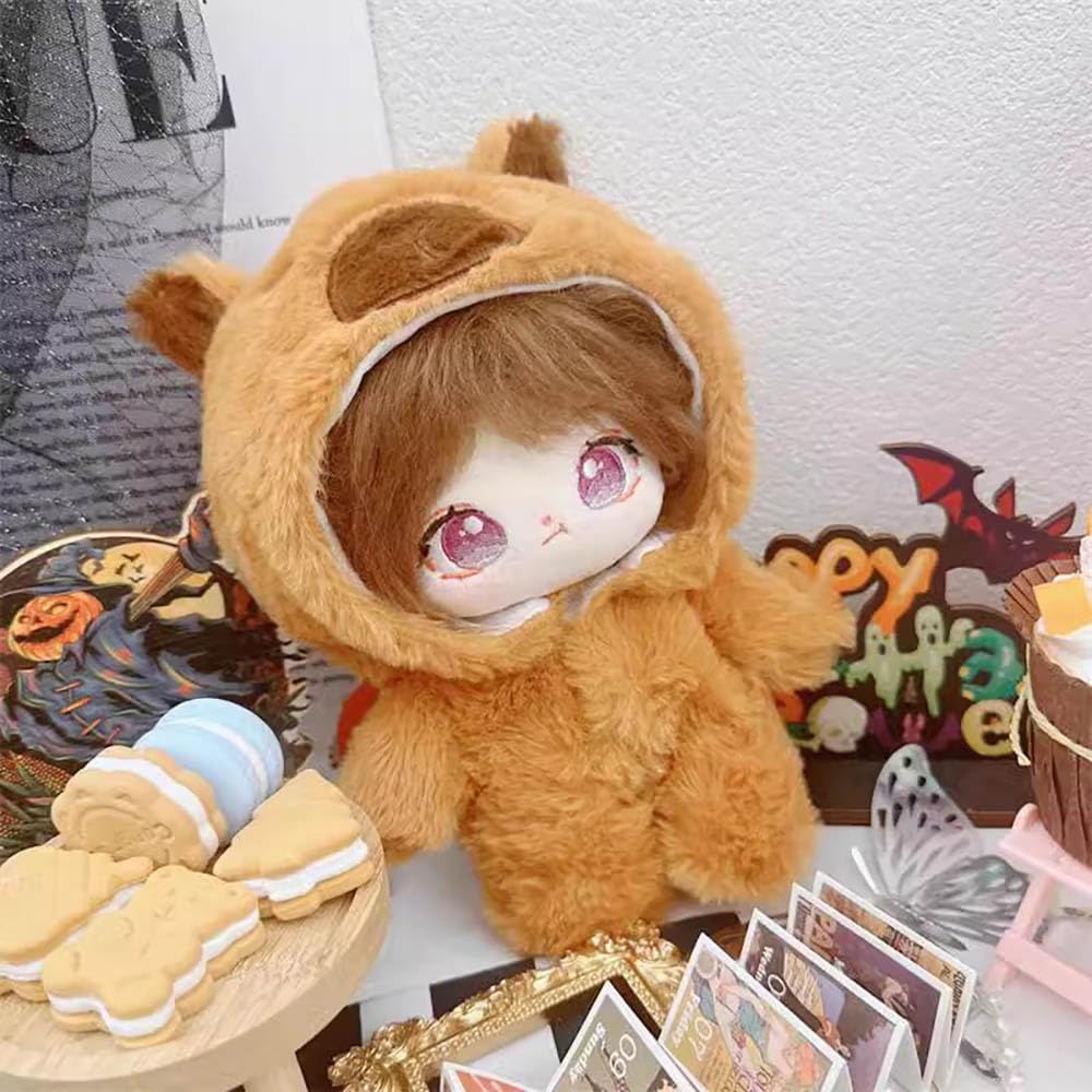 niannyyhouse Ropa de muñeca de felpa de 20 cm, con capucha y patrón de frutas, overol de 8 pulgadas para muñeca de peluche suave (amarillo-1 niannyyhouse Ropa de muñeca de felpa de 20 cm, con capucha y patrón de frutas, overol de 8 pulgadas para muñeca de peluche suave (amarillo-1