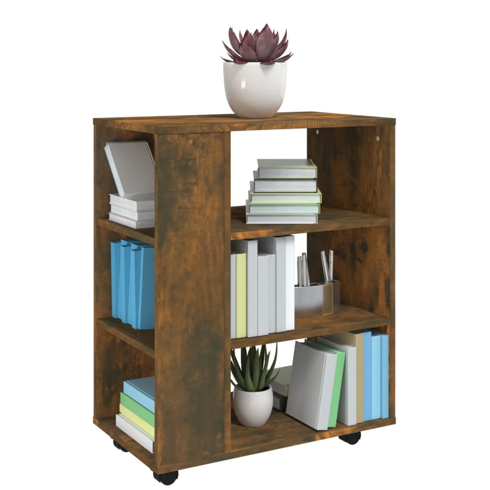Armadietto con Ruote Rovere Fumo 60x35x75 cm Legno Multistrato,Carrello Porta Stampante, Mobiletto con Ruote, Supporto per Stampante in Legno, Classificatore per Documenti per Studio, Ufficio