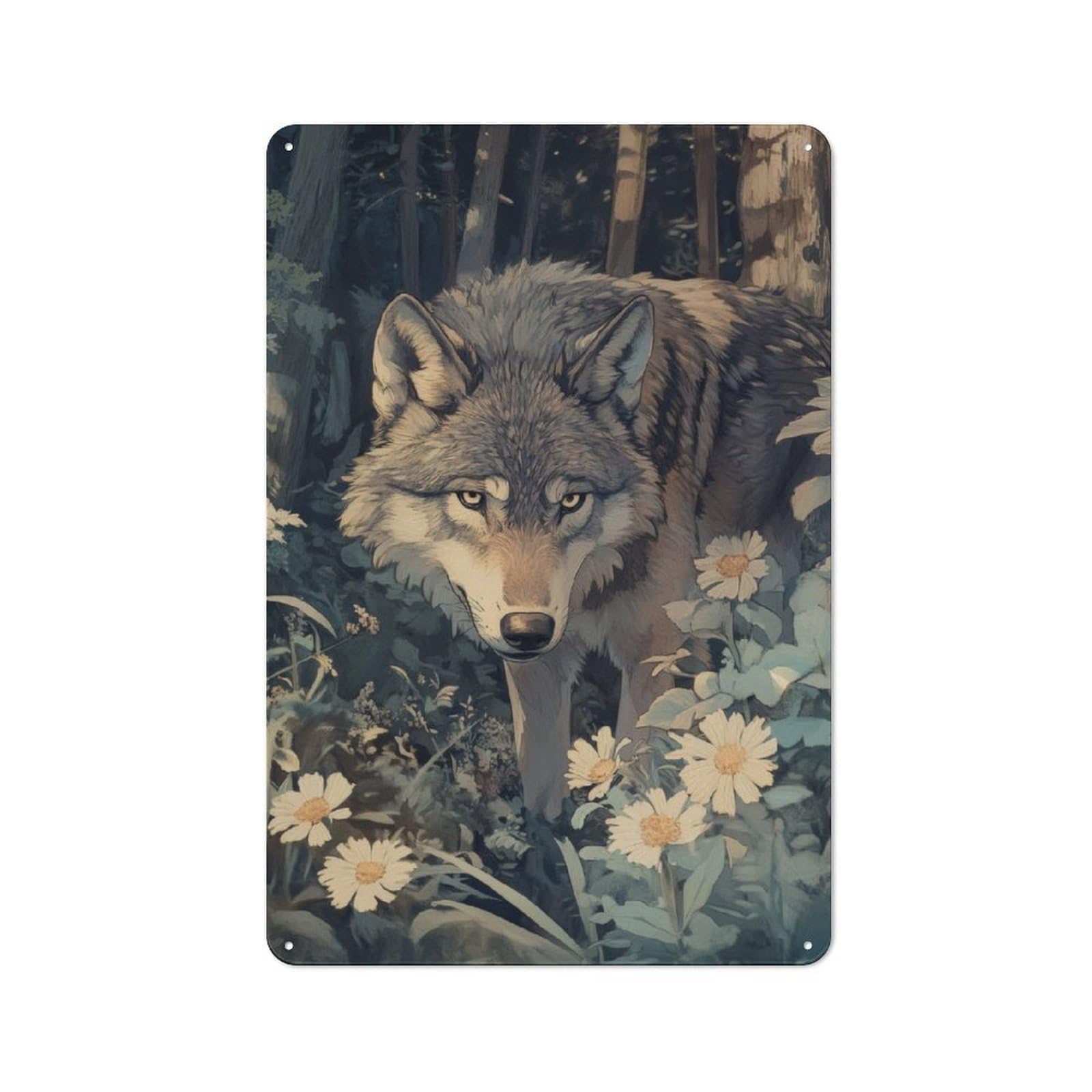 Junmoney Wolf In The Woods Vintage Metal Sign 30X20cm For Hobby Room Or Studio, Housewarming Present For People Styling Hobby Room And Studio