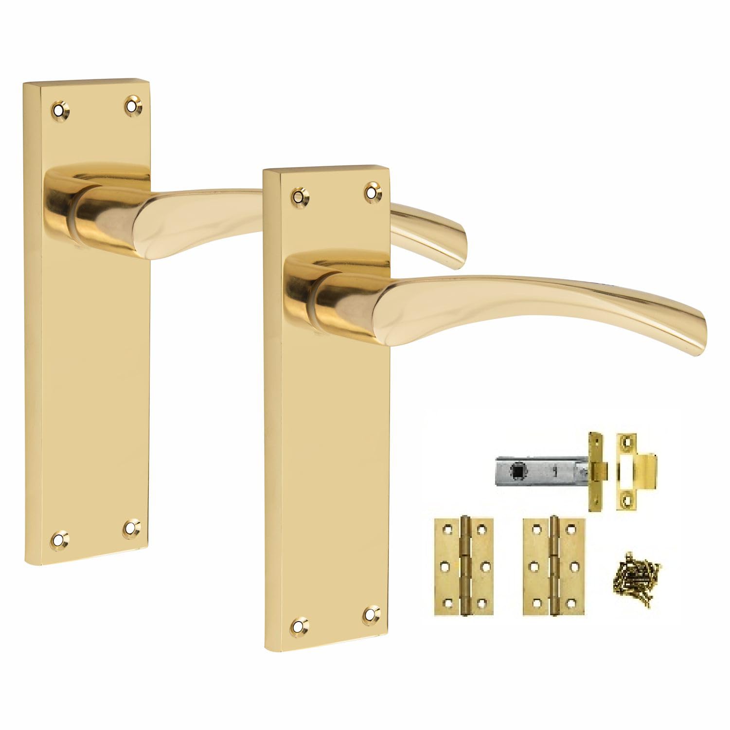 Victorian Scroll Astrid Internal Handle Polished Brass Finish 150mm X 42mm With 2.5" Latch And 1 Pair Of HingesGolden Grace from B&Q