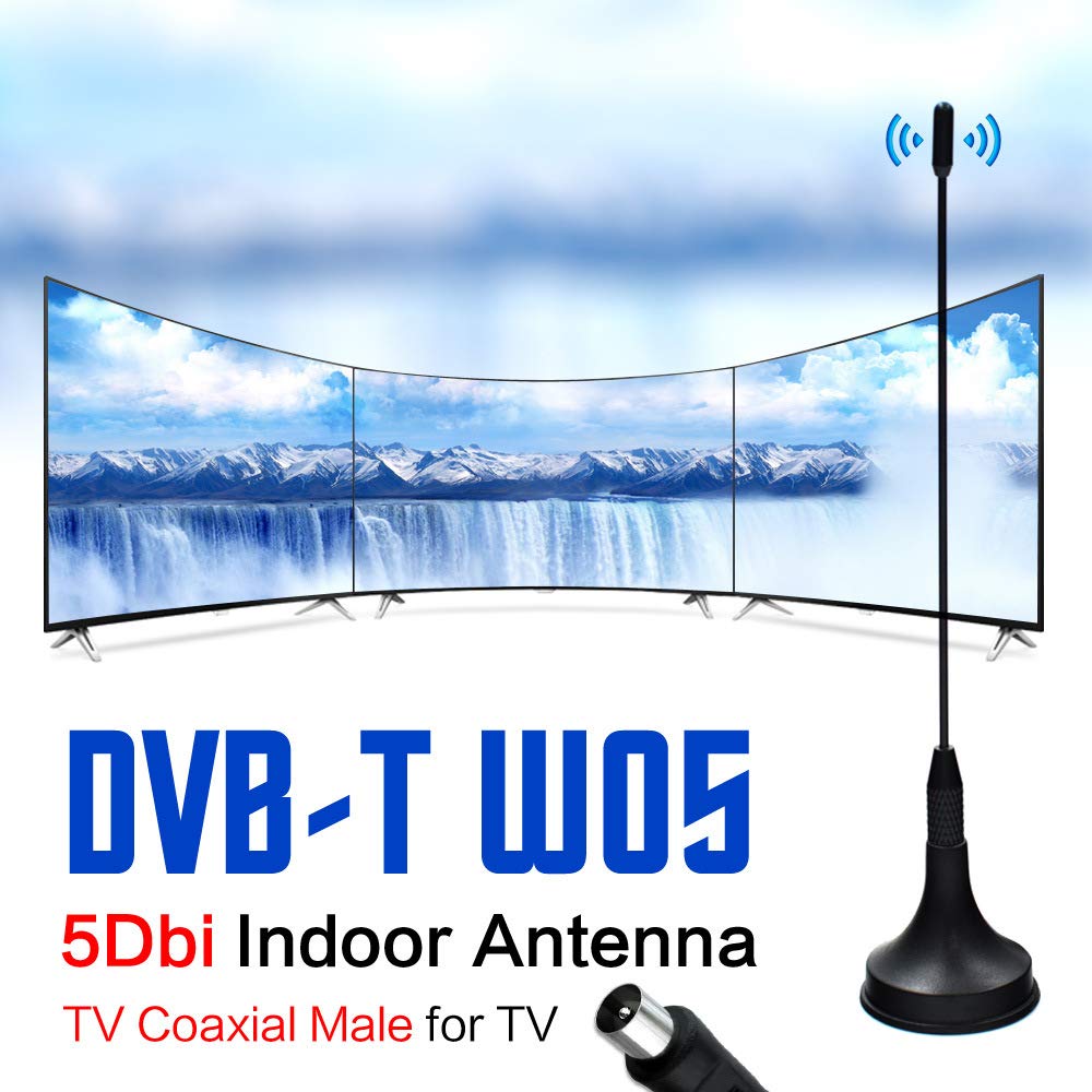 Antenne TV Intérieure TNT HD DTA180 - Antenne Puissante, Compacte et Portable avec Base Magnétique, pour Réception Télévisuelle en France et Belgique, pour Maison, Camping-Car, Caravane - Noir