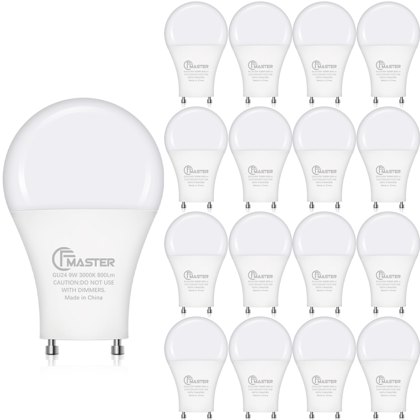 JIANGSILING GU24 LED Bulb, 3000K Warm White GU24 LED Light Bulb, 9W (60 Watt Equivalent), A19 Shape GU24 Light Bulb, Twist Lock GU24 LED Light Bulbs for Home Lighting, Non-Dimmable (16Pack, 3000K)