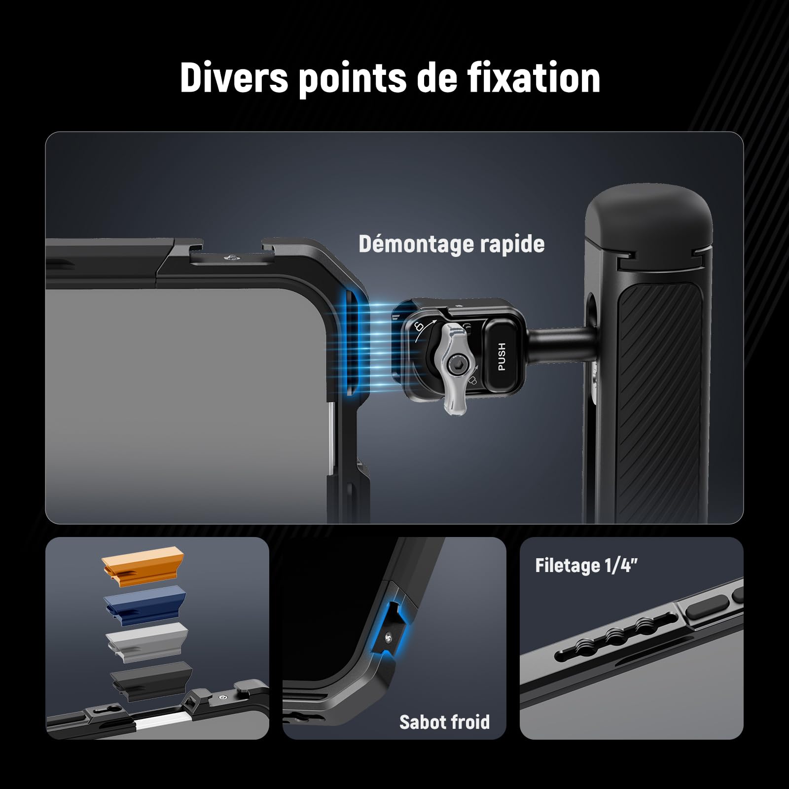NEEWER Cage téléphone Compatible avec iPhone 17 Pro Max, stabilisateur vidéo à dégagement Rapide&Anneau Filtre 67mm, Plaque arrière d'objectif 17mm, Adaptateur Monture en T, PA144 (Noir)