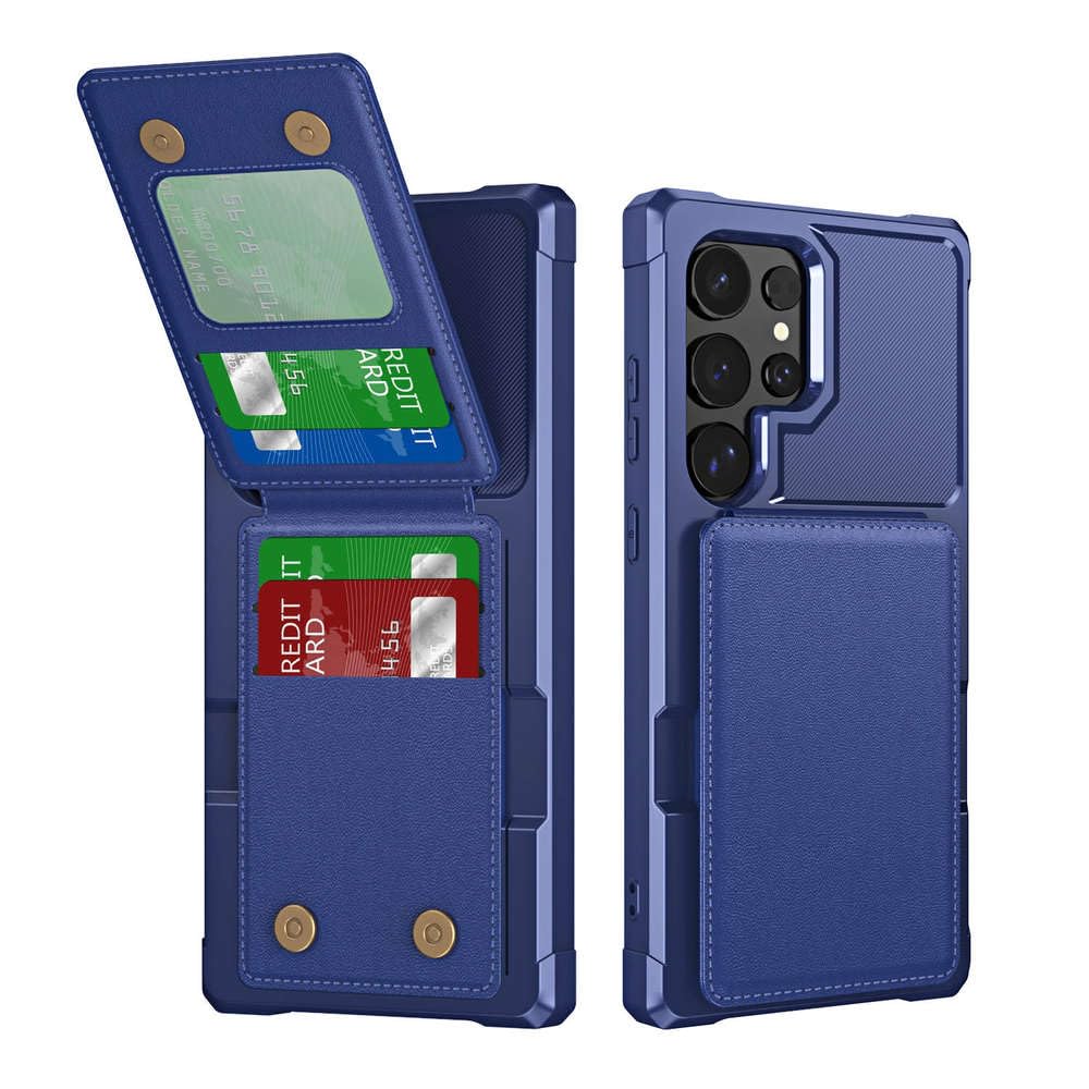 Funda Multifuncional para Samsung S25, S24 y S23 Ultra Plus, de Cuero con Tapa y Cierre de Cremallera, Color Azul, para Samsung S25 Ultra