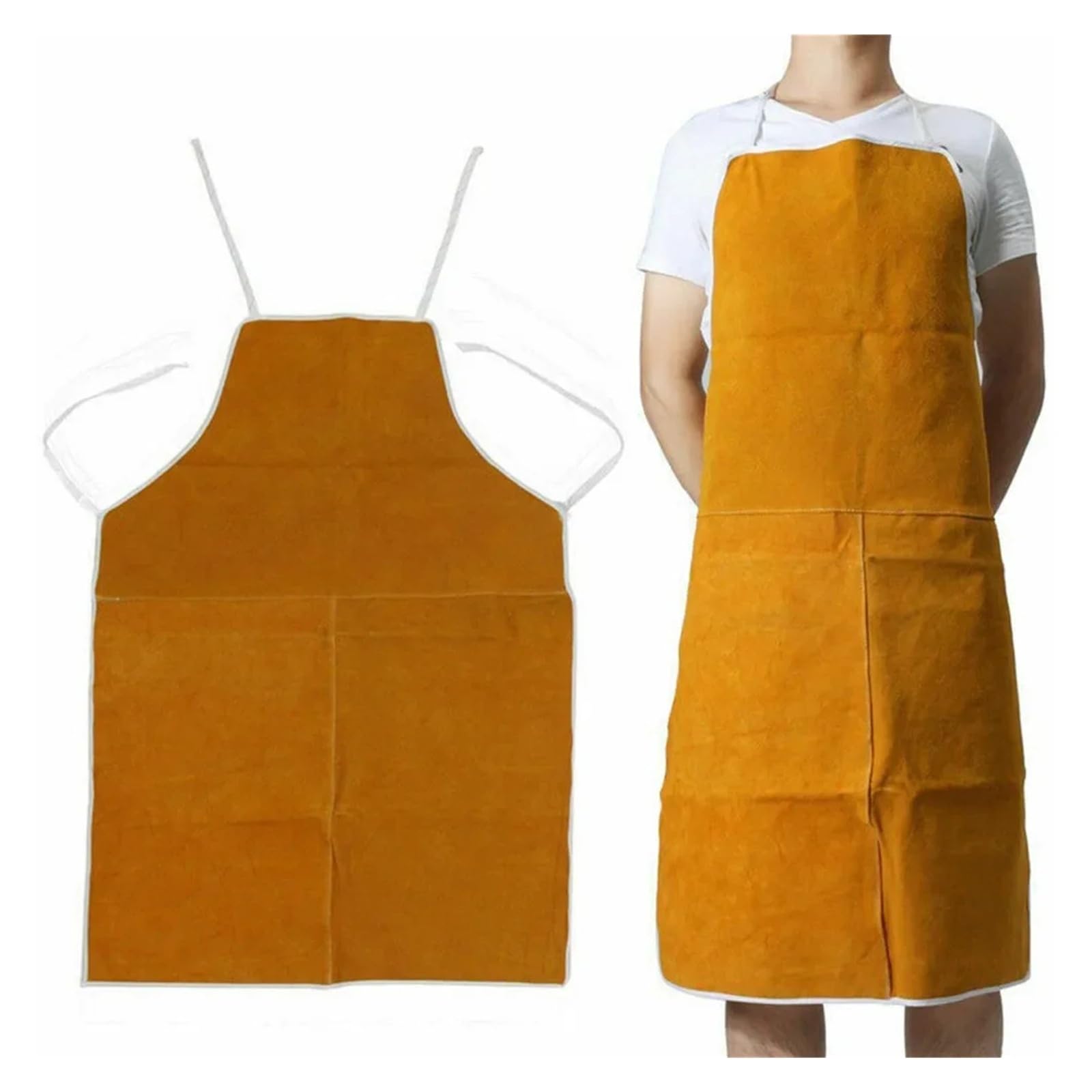 Edede One Color Welding Apron, Leather Welding Apron Protection Adjustable Blacksmith Clothes Bib Cowhide Yellow Practical