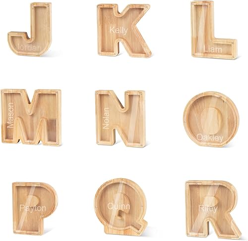 Miniatura 1 de Alcancía de letras personalizadas para niños, calcomanías de nombre personalizadas de madera, alcancía para niños y niñas, bancos de monedas para