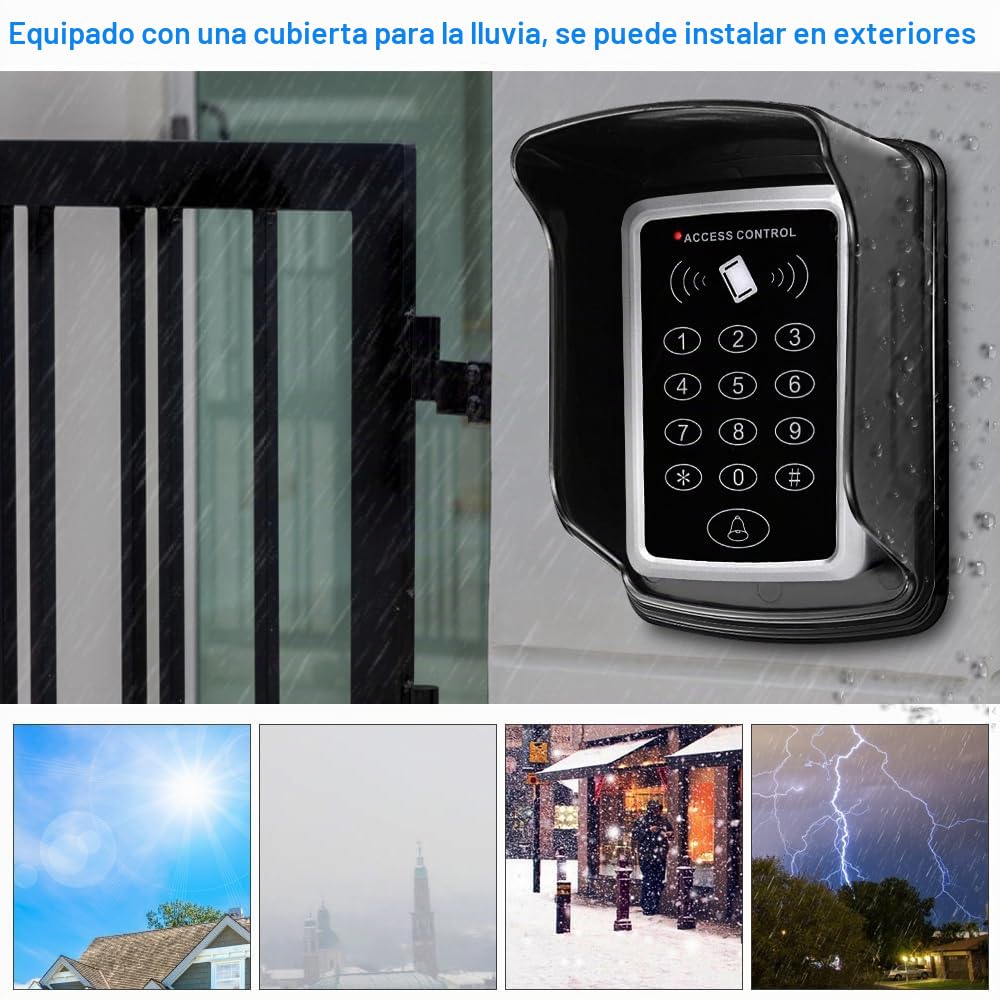 Kit de Sistema de Control de Acceso de Puerta Impermeable Teclado RFID Lector de Tarjetas 125KHz + Fuente de Alimentación DC12V 3A + 15pcs Llavero, Sin Cerraduras Eléctricas