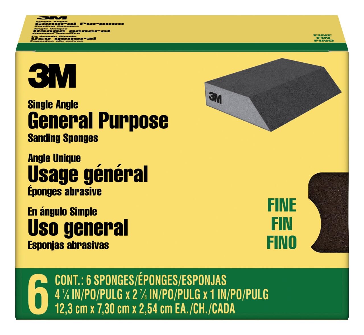 3M Angled Sanding Sponges, 6 Pack, Use Wet or Dry, Great For all Purpose Sanding, Washable & Reusable, Use For Interior & Exterior Project, Angled Sanding Pad For Perfect Corner/Detail Work (CP040-6P)