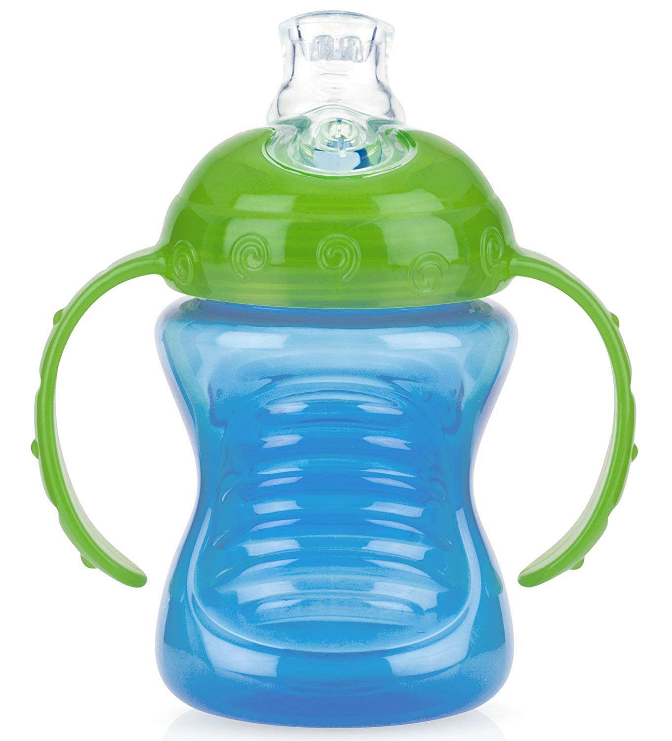 Nuby Taza de agarre y sorbo de dos asas antiderrames, 4 unidades (rojo/azul)