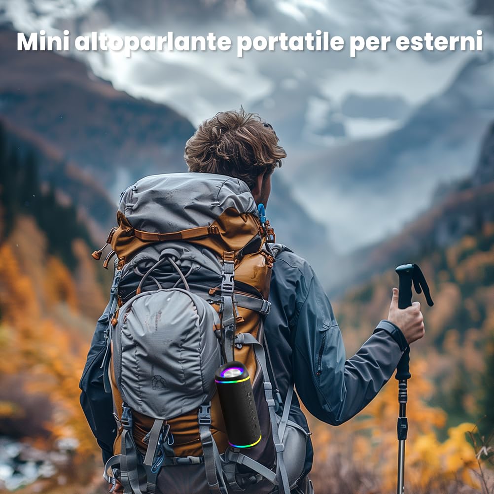 RIENOK Cassa Bluetooth Potente Portatile 30W Impermeabile Speaker Bluetooth 5.3, Chiamata in Vivavoce, Vero Stereo Senza Fili, Luce LED, Supporta TF & AUX, Ricaricabile Tipo-C