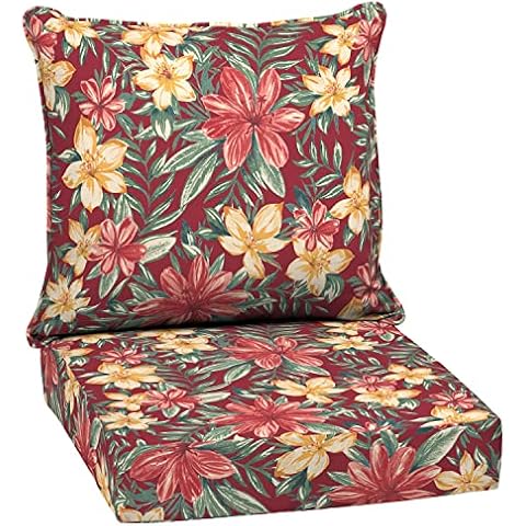 Arden Selections Outdoor Deep Seat Set, 24 x 24, Rain-Proof, Fade Resistant, Deep Seat Bottom and Back Cushion 24 x 24, Ruby Clarissa Cover