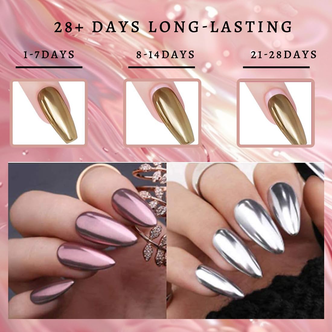 6 Pcs Polvere per Unghie Cromate in Oro Rosa, Set Pigmenti Metallici Unghie con Effetto Specchio Magico per la Decorazione Nail Art