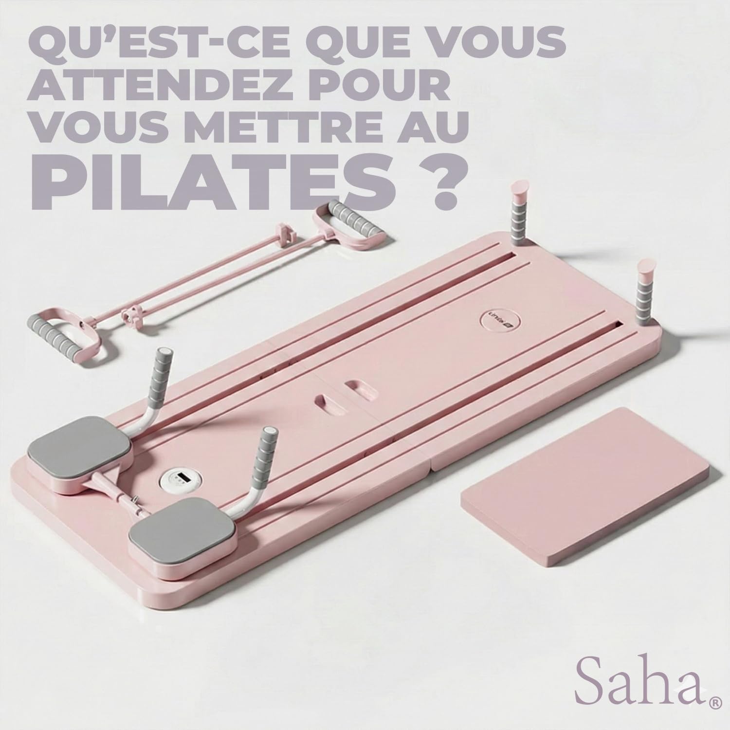 Saha Planche Pilates Reformer Rose Appareil Abdos Fitness Maison Bandes Résistance Poignées Timer Yoga Gainage Musculation