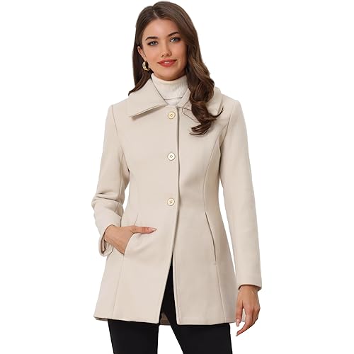 Allegra K Women's Single Breasted Turndown Collar Overcoat Vintage Winter Dress Coat with Pockets