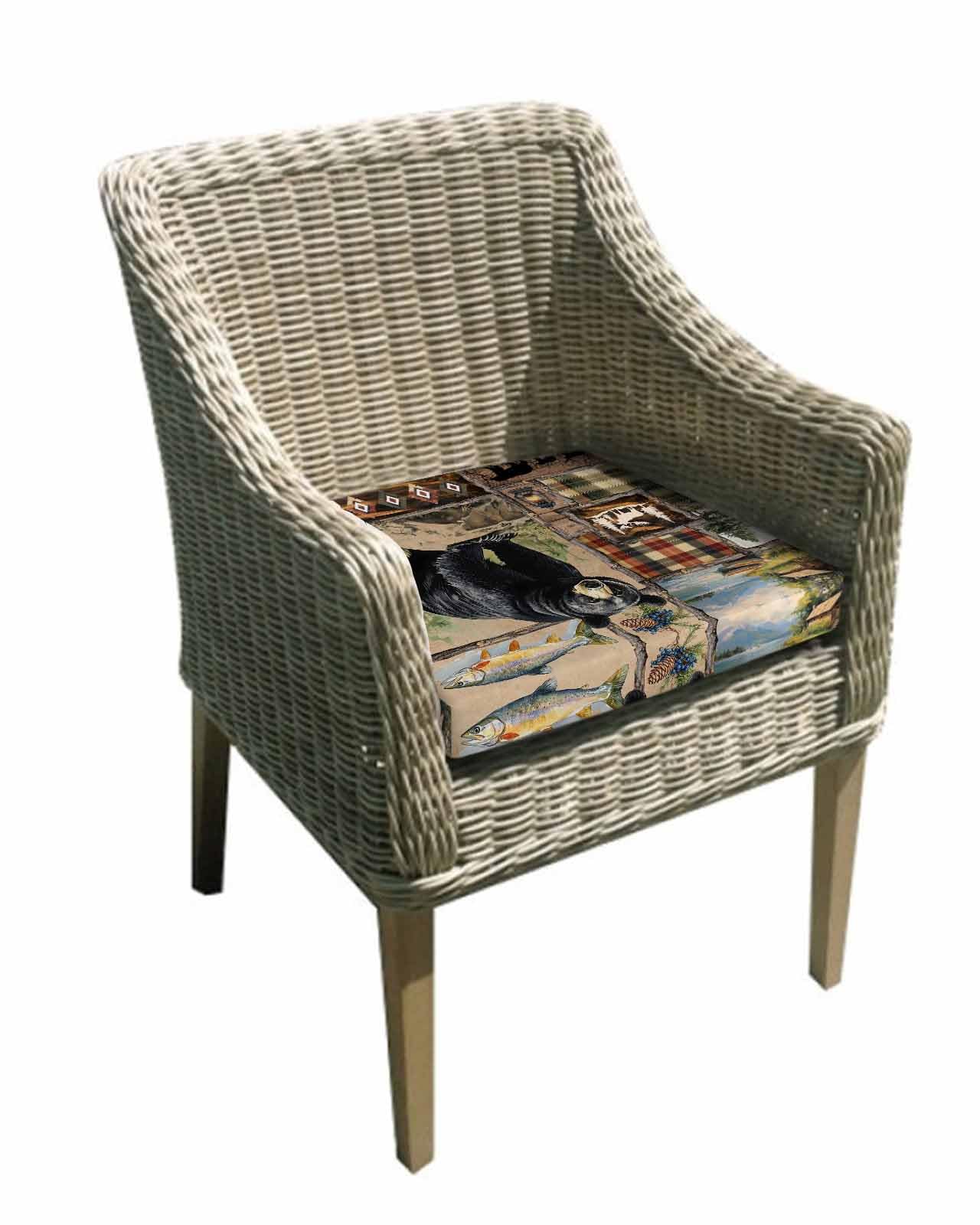 Hokiten Vintage Black Bears Outdoor Cushion Chair Cover Set of 4 - Waterproof Couch Seat Covers, Abstract Country Plaid Fish Retro Patio Furniture Protector Cushions Slipcovers for Sofa/RV, 24