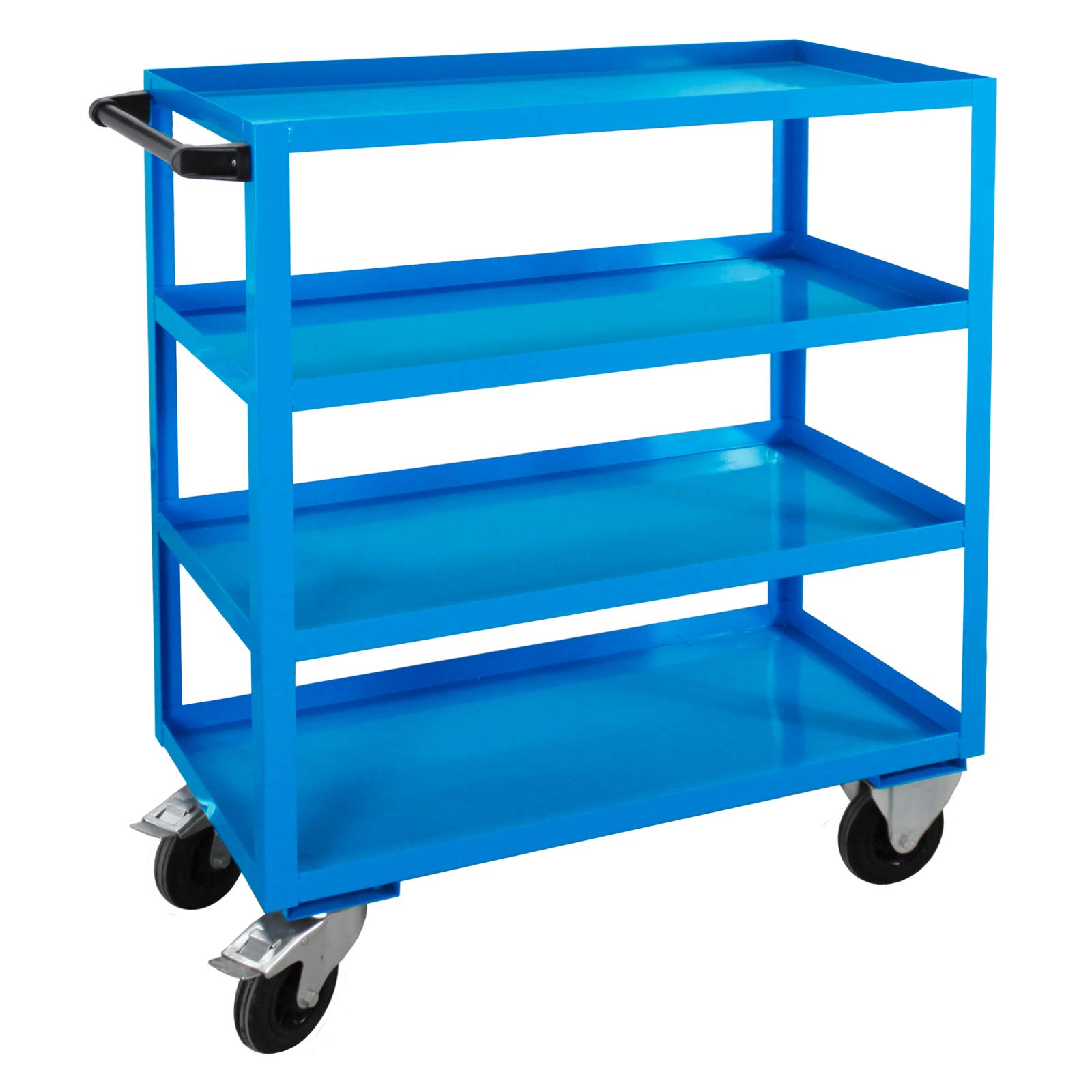 ADB Montagehilfswagen, 4 Etagen, Lichtblau RAL5012, mit Vollgummibereifung, Rollenlagerung, mit Wannenböden, B 1000 x H 1250 x T 500 mm