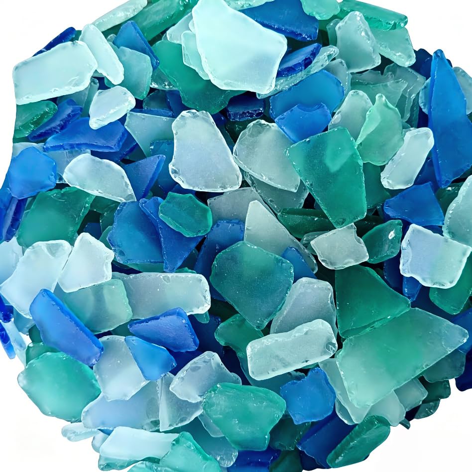 ZYQUES 800g Colourful Sea Glass Pieces 28.2 OZ Vase Filler Frosted Flat Sea Glass Aquarium Ornament DIY Craft for Beach Wedding Party Decor Home Blue White Green