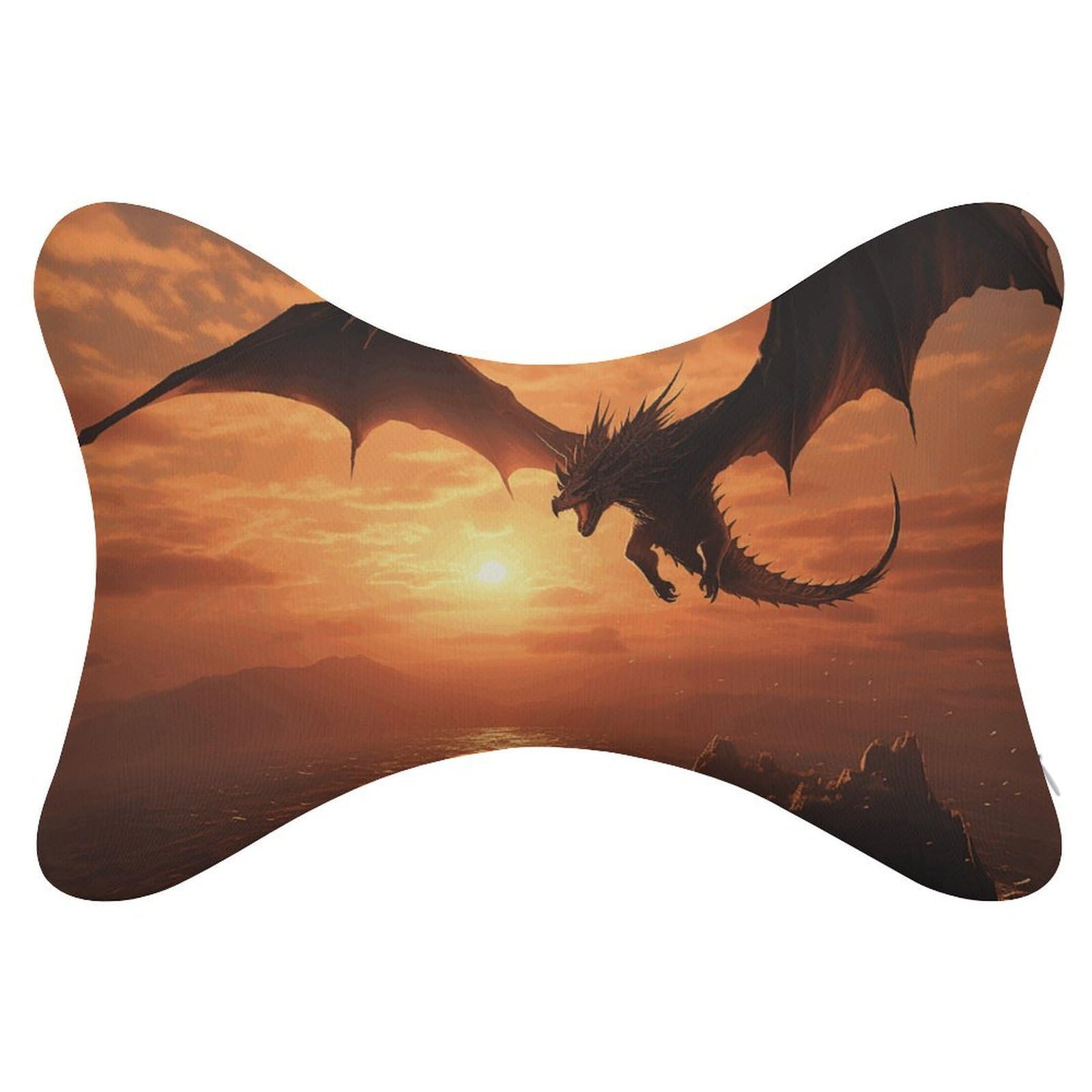 Adfgyerh Style Sea Sunset Flying Dragon Pillow ，Memory Foam Pillow Core，Cushion,Provide Neck Support，Car Pillows For Travel Car Seats And Home Offices.