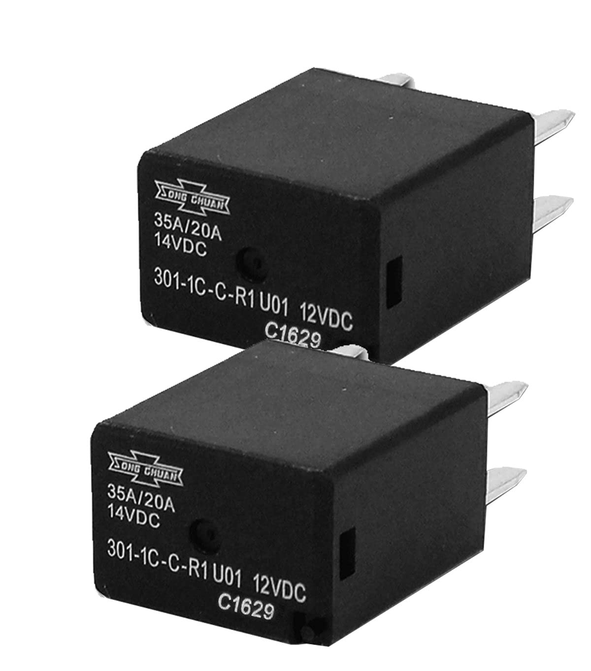 Pack of 4 Song Chuan Automotive Relays SPDT 35A 12VDC 301-1C-C-R1-U01-12VDC, High Rating up to 35A at 125 Degree C.