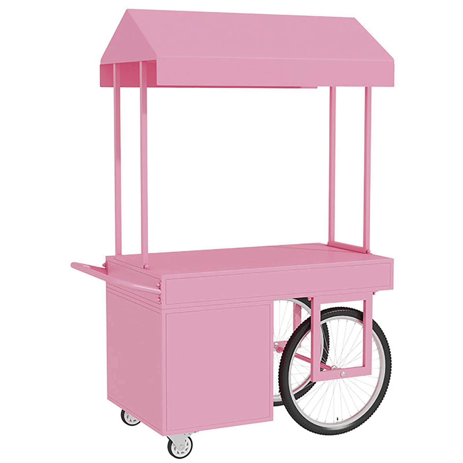 Mobiler Verkaufswagen mit Sonnendach, Street Food Wagen aus Eisen mit Stauraum und Rädern, Verkaufsstand für Markt, Süßigkeiten, Desserts und Events pink 140cm/55.1in